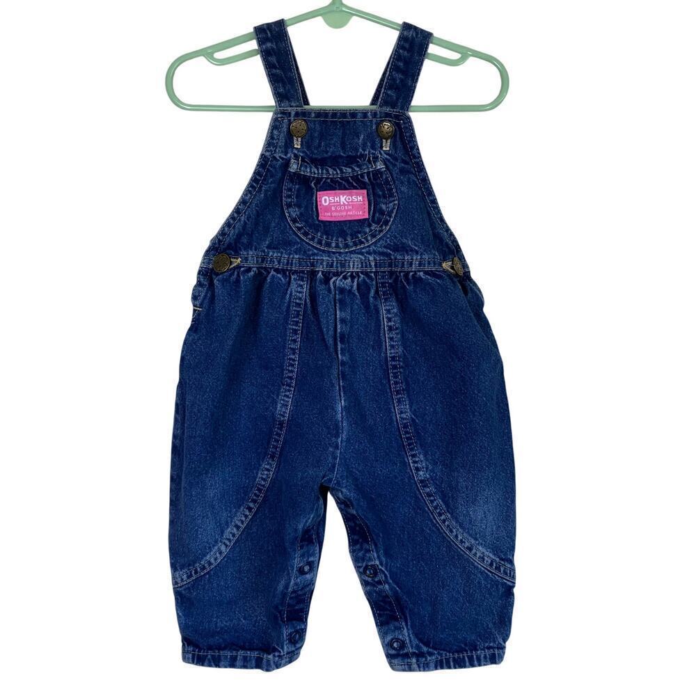 OshKosh Vintage 90s Bubble Leg Bib Style Denim Overalls USA Made Sz 12Mo